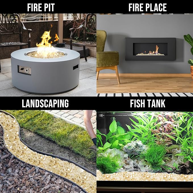 Skyflame High Luster 10-Pound Fire Glass for Fire Pit Fireplace Landscaping, 1/2-Inch Gold Reflective