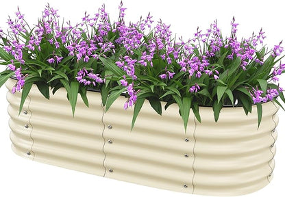 Raised Garden Bed 5x2x1.4 Ft Planter Box Outdoor with Rubber Edge Zinc-Aluminum-Magnesium Stainless Steel Durable Metal Garden Beds Kit for Vegetables, Flowers, Herbs and Succulents（Ivory）
