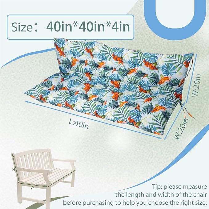 2/3 Seater Swing Replacement Cushion, Waterproof Porch Swing Cushions with Backrest, Thickened Bench Cushions for Outdoor Furniture, for Outdoor Patio Swing (Summer, 40 * 40 in)