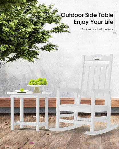 Outdoor Side Table – 17" HDPE Adirondack Side Tables, Sturdy Small Outdoor Porch Tables, Weather-Resistant & Easy Assembly Patio End Table for Garden, Balcony, Porch & Poolside (White)