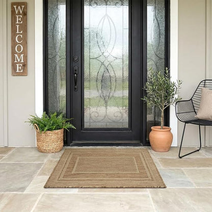 MontVoo-2x3 Outdoor Rug Porch Entryway Rug-Polypropylene Door Mat Indoor Outdoor Entrance Entry Rugs Kitchen Rugs, Textured Weave, Durable, Fade-Resistant, Non-Shedding, Modern Neutral Brown