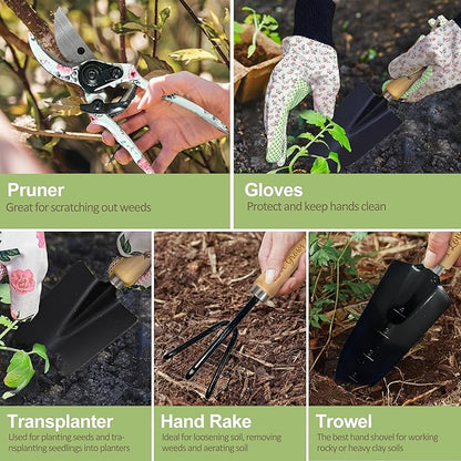 Bonus Mom Gifts, Garden Kit Mothers Day Bonus Mom Gifts from Bonus Daughter Floral Gardening Tools and Durable Garden Tools Organizer Tote, Gardening Set for Women on Birthday Plant Lover Present