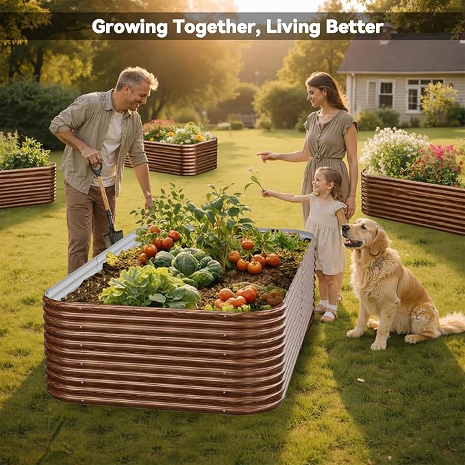 2 Pack Tall 8x4FT Brown Corrugated Galvanized Steel Raised Garden Bed Outdoor, Metal Above Ground Garden Bed for Vegetables and Flowers, Raised Beds for Gardening