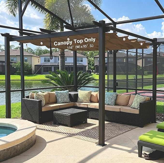 Pergola Shade Cover Replacement Canopy Top Compatible with 10 X 10 ft 6-Bar Pergola Frames - Brown (Canopy Size 116" W x 95" L, Canopy Top Only)