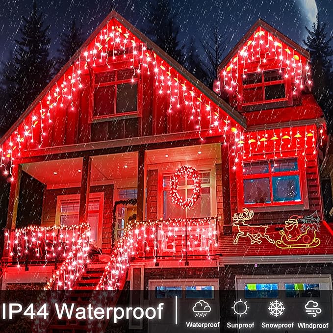 Icicle Lights for Outside, 66ft 640 LED Icicle Christmas Lights Outdoor with 120 Drops 8 Modes, Waterproof Red Christmas Light for House Plug in for Indoor Party Holiday Halloween Decorations