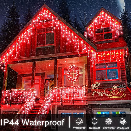 Icicle Lights for Outside, 66ft 640 LED Icicle Christmas Lights Outdoor with 120 Drops 8 Modes, Waterproof Red Christmas Light for House Plug in for Indoor Party Holiday Halloween Decorations