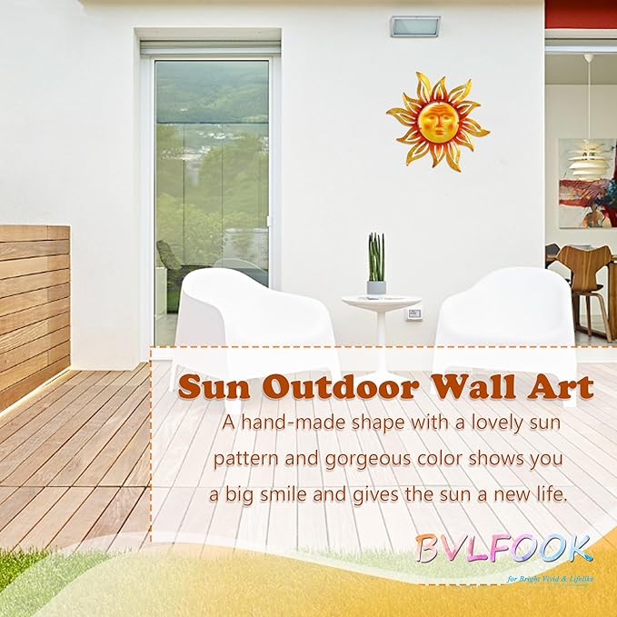 Metal Sun Outdoor Wall Art Decor Large 19 Inch, Hanging for Valentine Patio Garden Fence Deck Yard Pool Wall Sculpture Decoration for Living Room Bedroom Colorful Unique