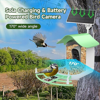 Smart Bird Feeder with Camera Solar Powered,AI Identify Species,2K HD Video Auto Capture Live for Outdoor Backyard,Ideal Gift for Family Bird Lovers (Green)