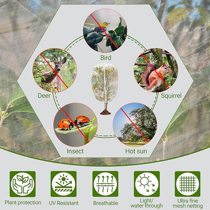 4 Pack Fruit Tree Netting Covers with Zipper & Drawstring – 3.3x4.6FT Ultra-Fine Mesh Garden Netting – Insect & Bird Barrier for Tree, Plant & Crop Protection