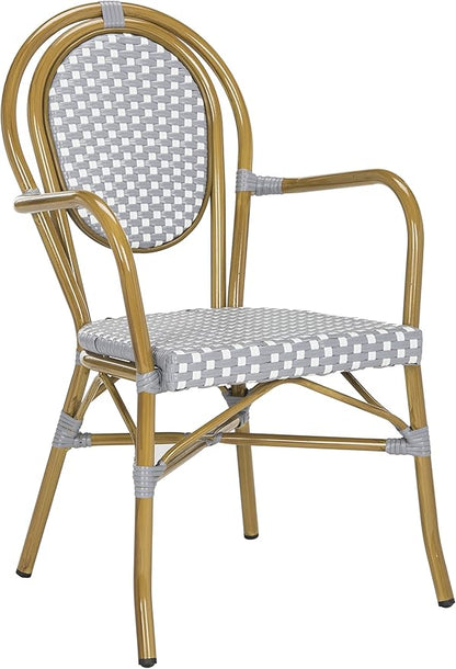 SAFAVIEH PAT4014A-SET2 Outdoor Collection Rosen Navy and White French Bistro Stacking Arm Chair