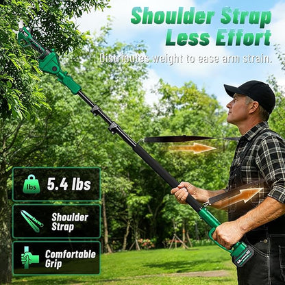 2-in-1 Pole Pruning Shears, 2.5''/64mm Electric Pruning Shears with Pole, Electric Tree Pruner with 10FT Reach Extension Pole - SK7 Blade, Longer Runtime, 2×4.0Ah Battery, For Tree & Garden Trimming