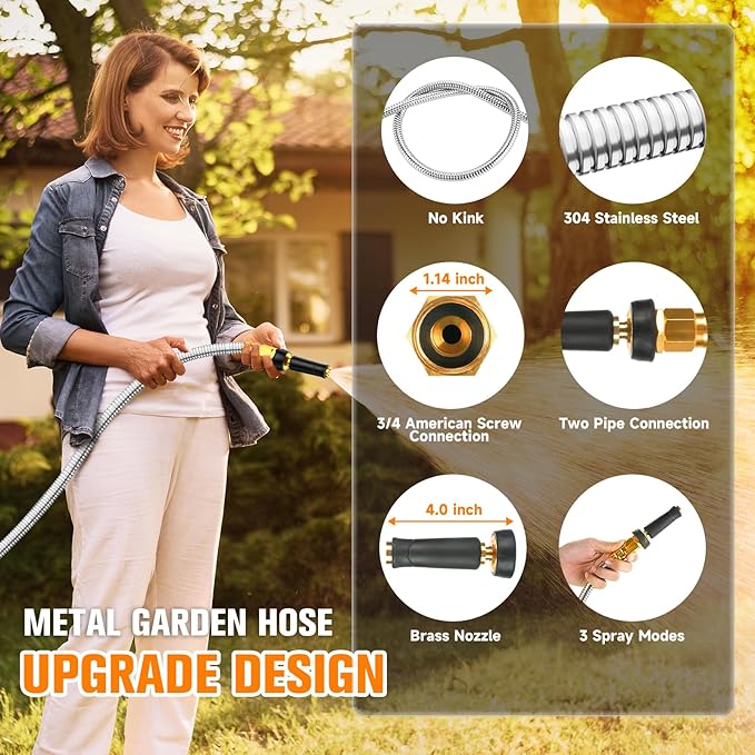 Metal Garden Hose 200 FT - 304 Stainless Steel Water Hose 200 FT - Expandable Short Flexible Garden Hose,no Kink Explosion, no Bite