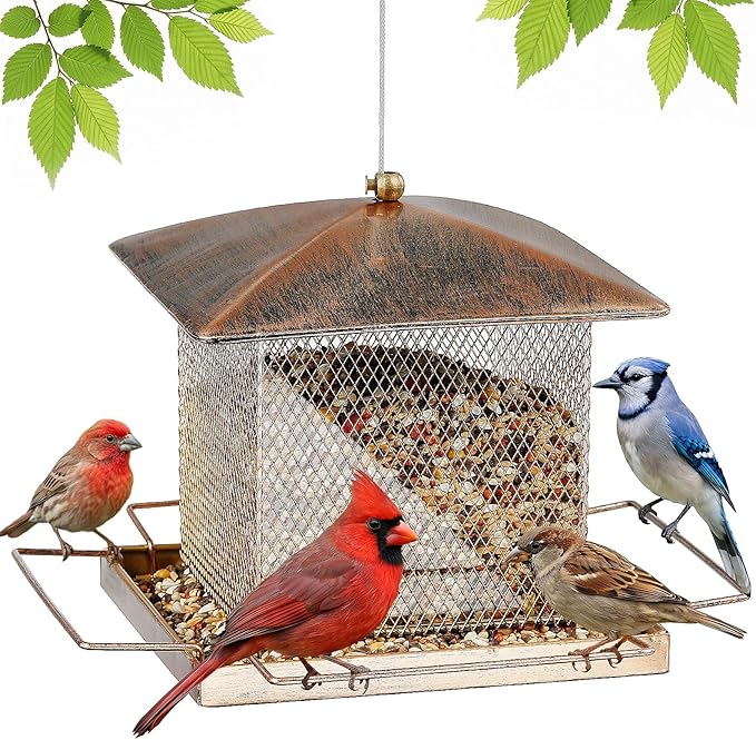Bird Feeder, Heavy Duty Metal Bird Feeders for Outdoor Hanging, Waterproof Wild Birdfeeder for Garden Yard Outside Backyard, 3.5LB Large Capacity