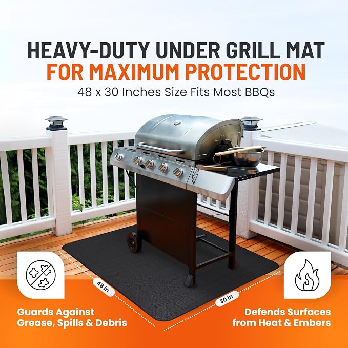 Under Grill Mats for Outdoor Grill (48 x 30 inch) Double-Sided Mat for Under Fire Pit Mat the Perfect Grill Matt for Outdoor Grill Deck Protector and BBQ Matt for Under Grill Mat for Deck