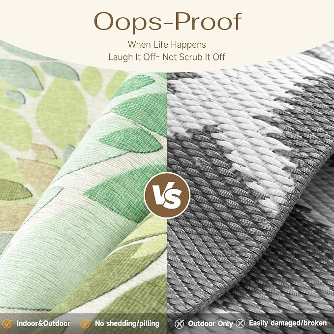 4x6 Indoor Outdoor Area Rug Washable Patio Rug Green Non Slip Non Shedding Waterproof Doormat for Living Room Bedroom Entryway Kitchen Front Porch Deck Backyard Dining Room