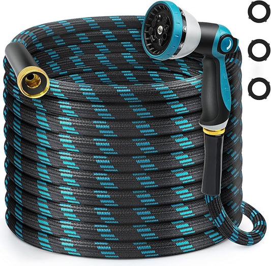 Gardentime 25FT Non-Expandable Garden Hose, Heavy Duty Flexible Water Hose with Leakproof 3/4" Fittings 10 Modes Spray Nozzle, Kink-Free, Lightweight & Durable for Yard, Lawn, Garden & Outdoor Use
