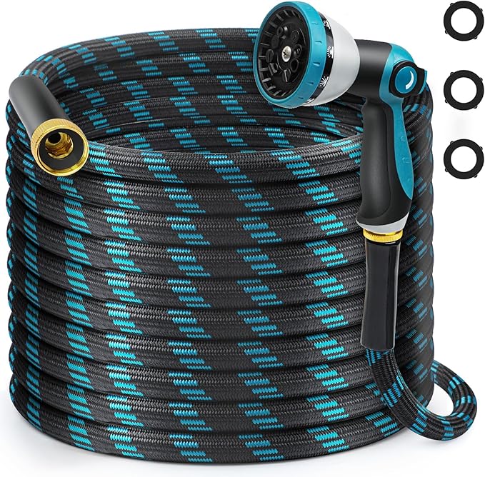 Gardentime 50FT Non-Expandable Garden Hose, Heavy Duty Flexible Water Hose with Leakproof 3/4" Fittings 10 Modes Spray Nozzle, Kink-Free, Lightweight & Durable for Yard, Lawn, Garden & Outdoor Use