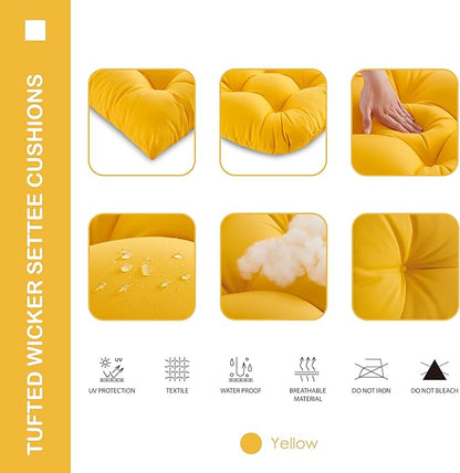 Outdoor/Indoor All Weather Tufted Wicker Chair Cushions of 3 Pieces, 1 Loveseat and 2 U-Shape Waterproof Cushions for Patio Furniture,Wicker Loveseat,Bench-Yellow