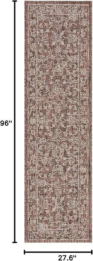 SAFAVIEH Washable Rug Outdoor Courtyard Collection - 2'3" x 8' Runner, Brown & Ivory, Non-Shedding & Easy Cleaning, Ideal for Patio, Entryway, Mudroom, Hallway, Kitchen (CY8680-36321)
