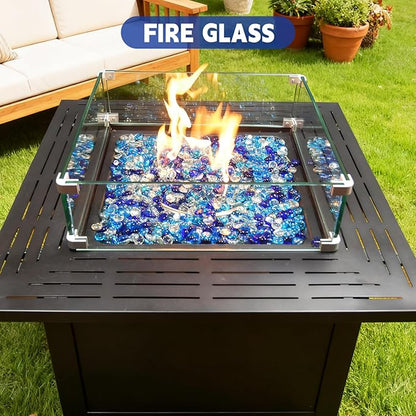 20 Pounds Fire Glass Rocks, 3/4 Mixed Color Fire Glass Beads for Propane Fire Pit, Fireplace and Outdoor Decorative (Caribbean Blue+Cobalt Blue+Crystal Ice)