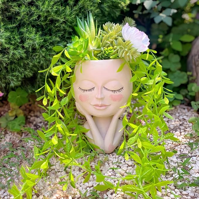 Face Planters Pots Head,Cute Succulents Plants Planters,Creative Resin Pots with Drainage Hole,Ideal Vase Gifts for Indoor Outdoor Garden Decor