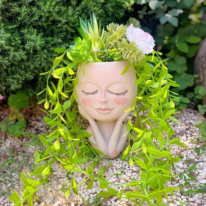 Face Planters Pots Head,Cute Succulents Plants Planters,Creative Resin Pots with Drainage Hole,Ideal Vase Gifts for Indoor Outdoor Garden Decor