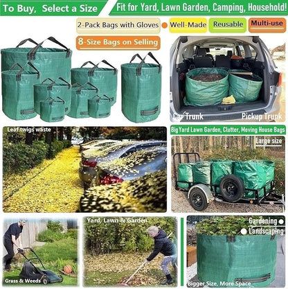 Professional 2-Pack 137 Gallon Lawn Garden Bags Large (D34,H34 inch) Yard Waste Bags with Gardening Gloves, Big Leaf Bag,Yard Debris,Waste Container,Lawn Trash Bin,Grass Clippings,Weeds Bags 4 Handles