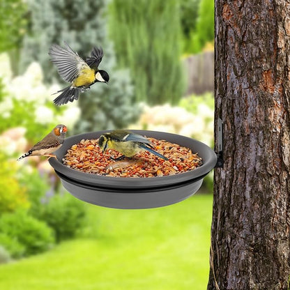 Fence Bird Feeders Tray - Tree Mounted Wild Bird Bath for Outdoors Place Food Water, Installed on Deck Wall Stakes with Heavy Duty Iron Ring, 8.3'' Dia. (Grey)