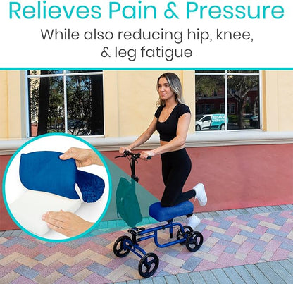 Vive Mobility Knee Scooter Pad Cover - Soft Plush Adult Sheepskin Memory Foam Cushion, Walker Accessory for Knee Roller, Padded Accessories Leg Cart Improves Comfort with Injury, Universal Fit (Blue)