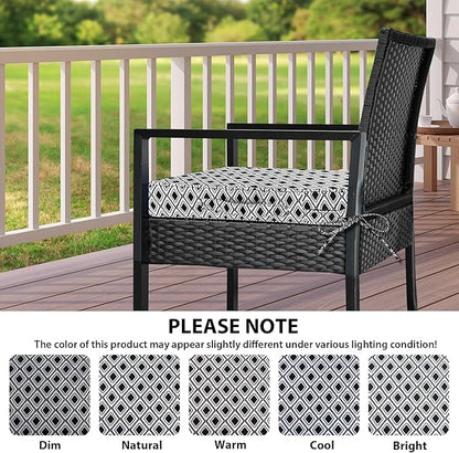 Outdoor Chair Cushions Set of 4,Waterproof Outdoor Seat Cushions for Patio Furniture,Patio Chair Cushion with Handle and Ties, Out Door Chair Pads,17" x 16" x 2", Black Geometry