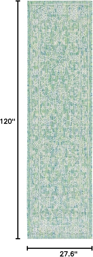 SAFAVIEH Washable Rug Outdoor Courtyard Collection - 2'3" x 10' Runner, Green & Ivory, Non-Shedding & Easy Cleaning, Ideal for Patio, Entryway, Mudroom, Hallway, Kitchen (CY8680-55721)