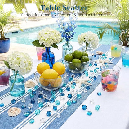 DomeStar 150PCS Assorted Blue Fake Ice Rocks Vase Fillers, Aquarium Gravels Small Stones for Fish Tanks Decorations Home Table Scatter