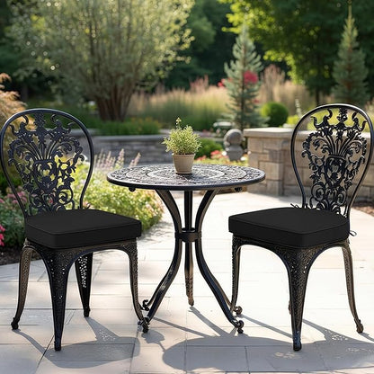 Outdoor Chair Cushions Set of 2: Waterproof & Fade Resistant Patio Furniture Cushions - 19 x 19 x 2 Inch Non Slip Round Corner Seat Cushion Pads with Removable Cover for Garden Yard Lawn, Black