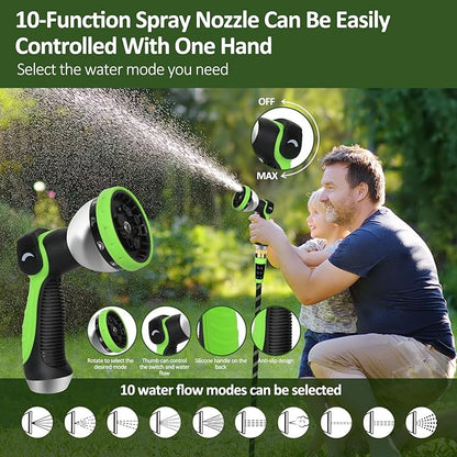 Garden Hose Non-Expanding 100ft, Flexible Water Hose with 10 Function Spray Nozzle, Lightweight, Kink Free,Leak Proof Water Hose for Outdoor,Yard, Lawn, Car Wash, Pet,RV (100FT)