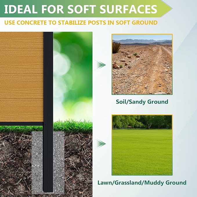 Mondaria Fence Privacy Screen with 8ft In-ground Posts, 6ft(H) x18ft(W) Wood Plastic Composite Fence Panels Weather-Resistant Outdoor Fence for Backyard/Garden (Yellow Teak, 4 Posts)
