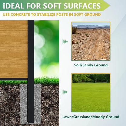 Mondaria Fence Privacy Screen with 8ft In-ground Posts, 6ft(H) x12ft(W) Wood Plastic Composite Fence Panels Weather-Resistant Outdoor Fence for Backyard/Garden (Yellow Teak, 3 Posts)