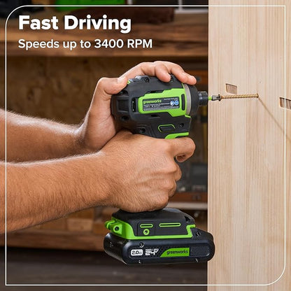GREENWORKS 24V (6-TOOL) Combo (Drill, Impact Driver, Circular Saw, Reciprocating Saw, Multi-Tool, Flashlight), 4.0Ah + 2.0Ah (24,000mAh Power Bank) Batteries, (2) Cables, 65W Rapid Charger