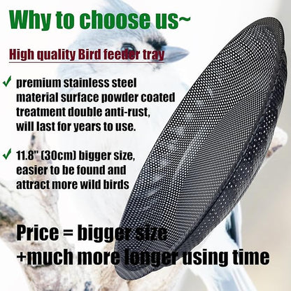 CQAIRIOU Upgraded Hanging Bird Feeder Tray (2 Sets),11.8” Stainless Steel Large Platform Open Bird Seed Tray for Outside Wild Birds