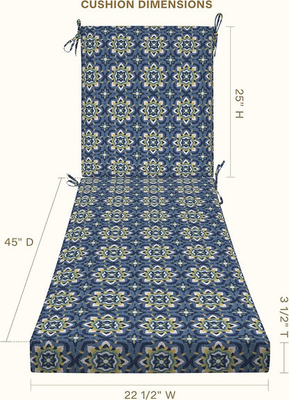 Honeycomb Outdoor Heritage Chaise, 22.5" W x 70" L, Medina Medallion Chair Cushion for Patio Furniture