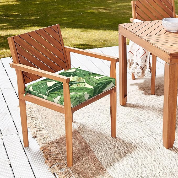 LVTXIII Outdoor Chair Cushions, Fade-Resistant Patio Furniture Cushions Outdoor Square Chair Pads with Ties for Dining Chairs and Garden Decoration, 18.5"x16"x2" Set of 4, Swaying Palms Green