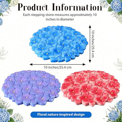 Cinnvoice 3 Pack Garden Stepping Stone Outdoor, Decorative Dimensional Resin Stepping Stones for Patio Pathway Landscaping Walkway Sculpture Yard Backyard Lawn(Hydrangea,10 Inches)