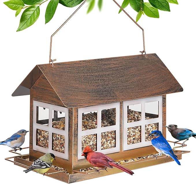 Bird Feeders for Outdoors, 6lb Large Capacity, Weatherproof | IWNTWY Bird Feeders, Heavy Duty Metal Bird Feeder for Outdoors Hanging, Weatherproof 6lb Large Capacity Wild Birdfeeder
