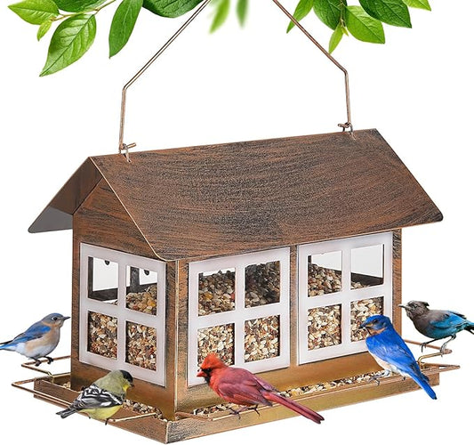 Bird Feeders for Outdoors, 6lb Large Capacity, Weatherproof | IWNTWY Bird Feeders, Heavy Duty Metal Bird Feeder for Outdoors Hanging, Weatherproof 6lb Large Capacity Wild Birdfeeder