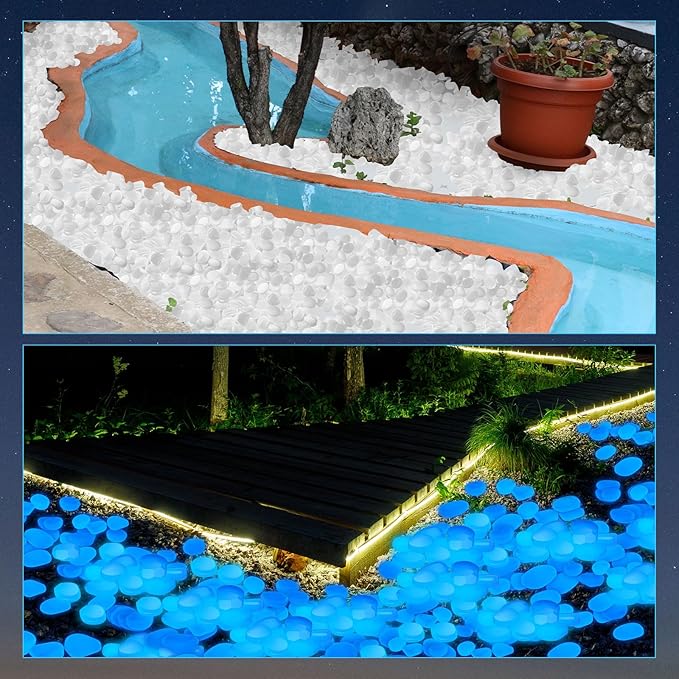 Landical 100 Pcs Large Glow in The Dark Rocks Pebbles Outdoor Fish Tank Rocks Aquarium Gravel Luminous Stones for Walkway Succulent Plant Halloween Decor (White,1.8 Inch)