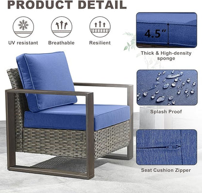 Rilyson Wicker Outdoor Patio Chairs Set of 2, Rattan Patio Furniture Chairs with Sturdy Frame,All-Weather PE Wicker,Wide Armrest,Deep Seating and Thick Cushions for Deck Porch Garden(Mixed Grey/Blue)
