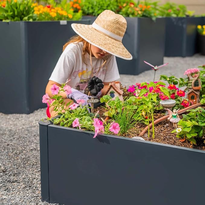 Vego garden Modern Raised Garden Bed 17" Tall 27" x 53" Heavy Planter Box for Trees Plants Flowers Double-Walled Metal Planters for Commercial Residential Patio, Urban Charcoal