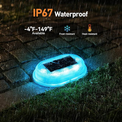 AGPTEK RGB Solar Deck Lights with Remote Control 4 Pack, One-Click Sync Group Control & 10 Light Modes & RGB Chasing, Outdoor Decorative Driveway Marker for Pathway, Dock, Step, Walkway, Yard, Garden