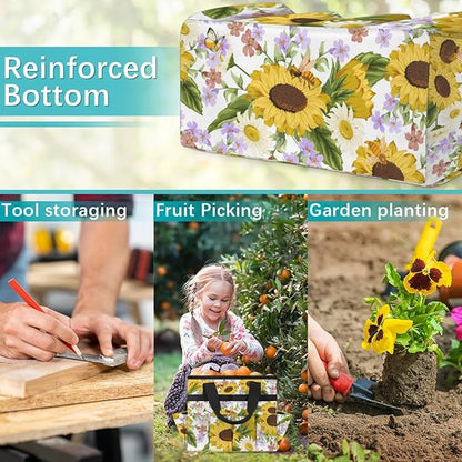 Garden Tote Bag with Pockets Sunflower Gardening Bags for Tools Organizer Heavy Duty Storage Bag with Handle for Lawn Yard Casual