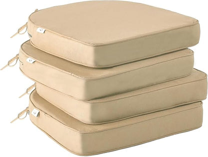 Outdoor Chair Cushions Set of 4 -Waterproof Outdoor Seat Cushions for Patio Furniture, Patio Chair Cushion with Handle and Ties, Round Out Door Chair Pads,18.5" x 16" x 3", Beige
