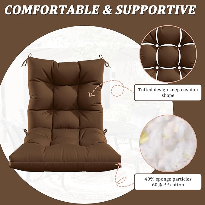 Patio Seat&Back Chair Cushions for Outdoor Furniture，Comfortable Cushions for Rocking/Dining/Lawn Chair-Set of 4